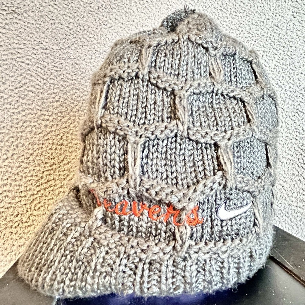VTG Team NIKE OSU Cable Knit Beanie Brim Hat Embroidered Swoosh Beavers Logo Y2K